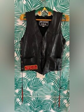 Hot Leathers U.S.A. Black Leather Vest with Patch Sz L